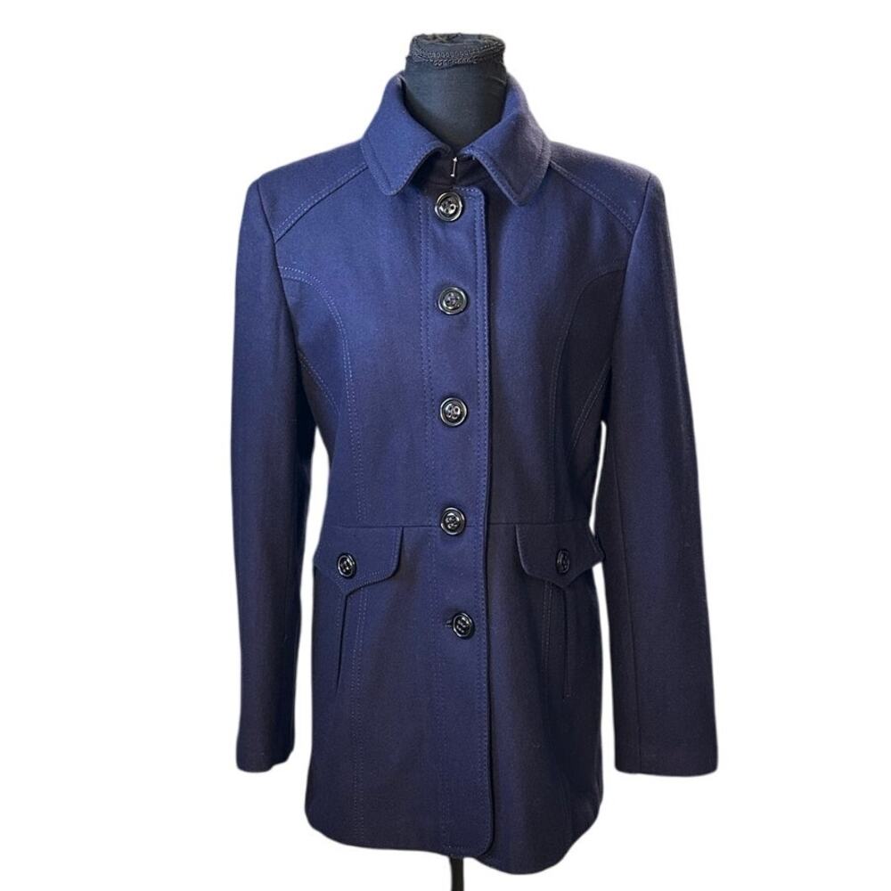 Giacca Navy Blue Wool Blend Pea Coat Size S/M